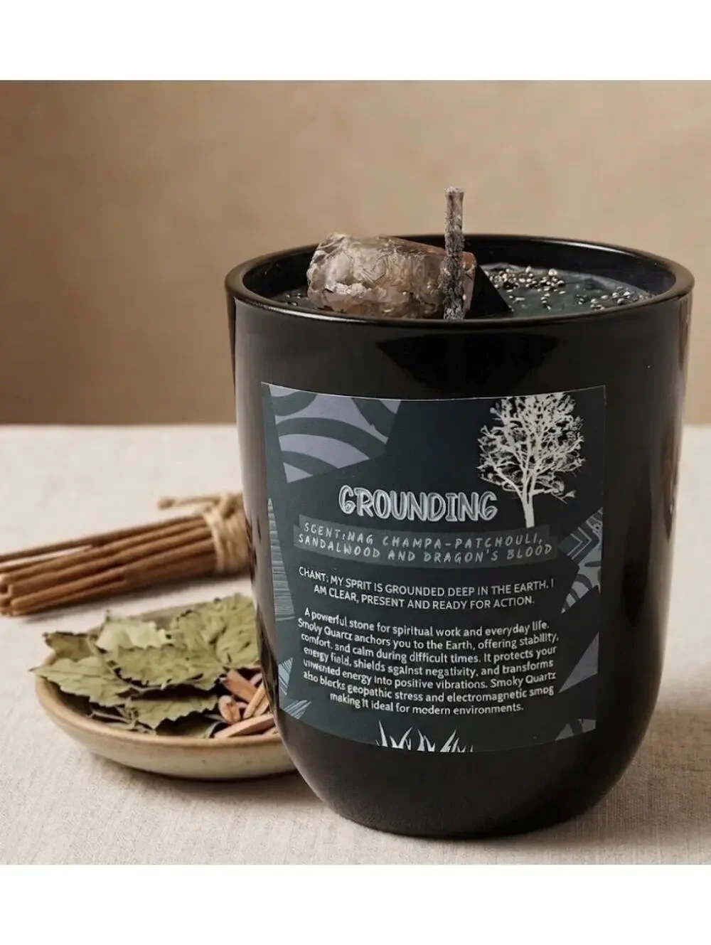 Grounding Candle, Smoky Quartz Candle, Reiki Infused Candle